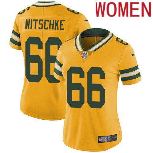 Women Green Bay Packers 66 Ray Nitschke Yellow Nike Vapor Limited NFL Jersey